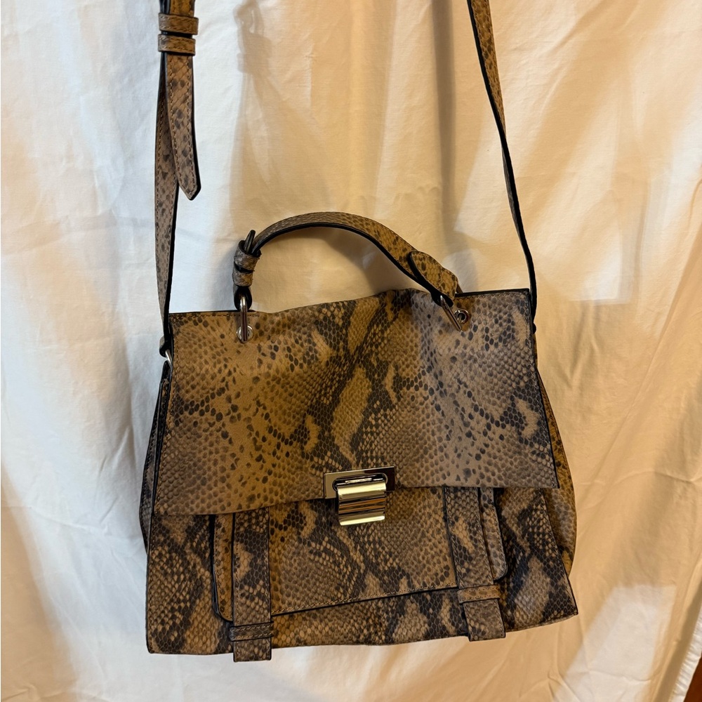 Ivanka Trump Exotic Tan Satchel with Snake Print